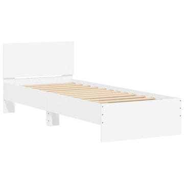 Vidaxl Posteljni okvir z vzglavjem bel 75x190 cm inženirski les