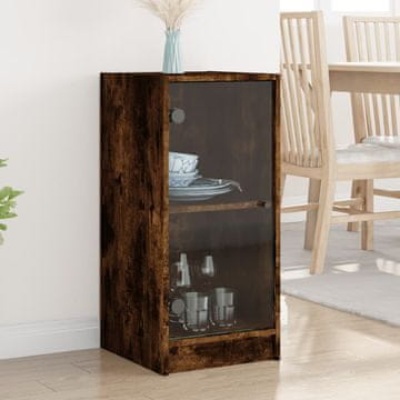 Vidaxl vidaXL Omarica s steklenimi vrati dimljen hrast 35x37x75,5 cm