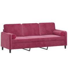 Vidaxl Kavč trosed z okrasnimi blazinami vinsko rdeč 180 cm žamet