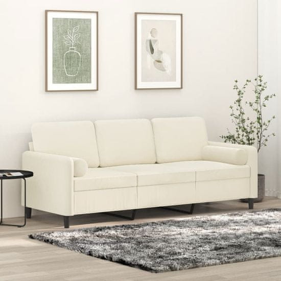 Vidaxl Kavč trosed z okrasnimi blazinami krem 180 cm žamet