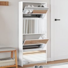 Vidaxl Omarica za čevlje z ogledalom 4-nadstropna bela 63x17x134 cm