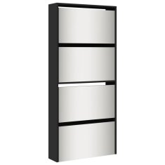 Vidaxl Omarica za čevlje z ogledalom 4-nadstropna črna 63x17x134 cm