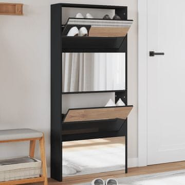 Vidaxl vidaXL Omarica za čevlje z ogledalom, 4 nadstropja, črna, 63x17x134 cm