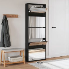 Vidaxl Omarica za čevlje z ogledalom 5-nadstropna črna 63x17x169,5 cm