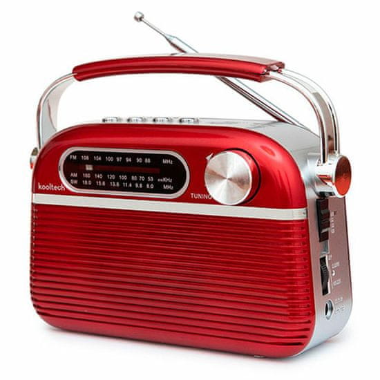slomart prenosni radio bluetooth kooltech rdeča vintage