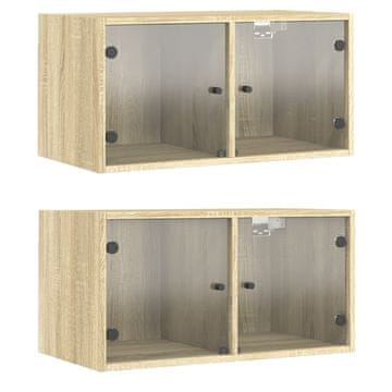 Vidaxl Stenska omarica s steklenimi vrati 2 kosa sonoma 68,5x37x35 cm