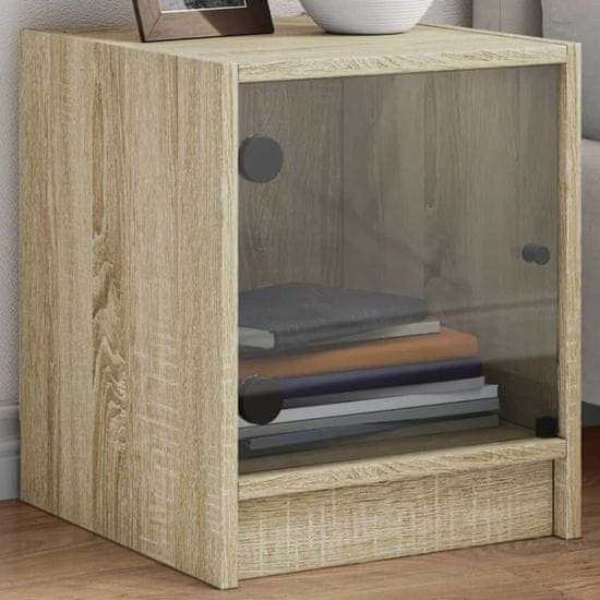 Vidaxl Nočna omarica s steklenimi vrati sonoma hrast 35x37x42 cm