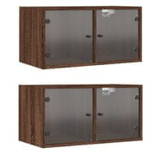 Vidaxl Stenska omarica s steklenimi vrati 2 kosa hrast 68,5x37x35 cm