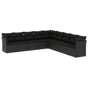 Vidaxl Vrtna sedežna garnitura 9-delna z blazinami črn poli ratan