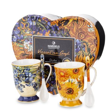 ZAKLADNICA DOBRIH I.  Komplet 2 lončkov z žličkama iz porcelana z dekorjem Van Gogh