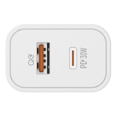 ColorWay 1x USB in 1x USB-C/ turbo omrežni polnilnik/ 30W/ 100V-240V/ bela