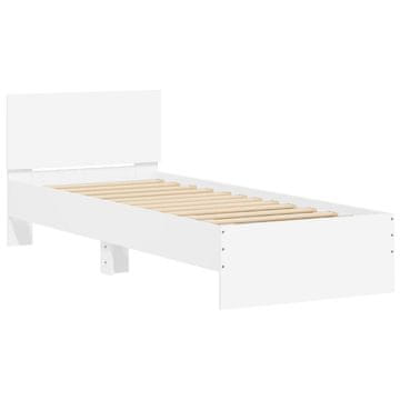 Vidaxl Posteljni okvir z vzglavjem bel 90x200 cm inženirski les