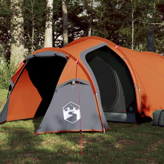 Vidaxl Šotor za kampiranje 3 osebe siv oranžen 370x185x116cm 185T taft