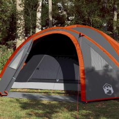 Vidaxl Šotor za kampiranje 4 osebe siv oranžen 300x250x132cm 185T taft