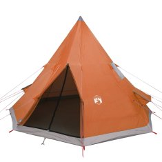 Vidaxl Šotor za kampiranje 4 osebe siv oranžen 367x367x259cm 185T taft