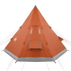 Vidaxl Šotor za kampiranje 4 osebe siv oranžen 367x367x259cm 185T taft