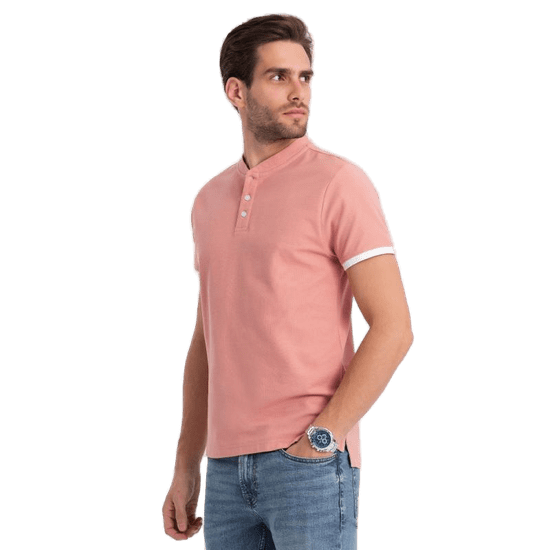 OMBRE Moška polo majica brez ovratnika V7 OM-TSCT-0156 roza MDN124592