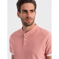 OMBRE Moška polo majica brez ovratnika V7 OM-TSCT-0156 roza MDN124592 M