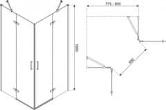 KERRA Kvadratna tuš kabina FLOW črna 80x80, 6mm 