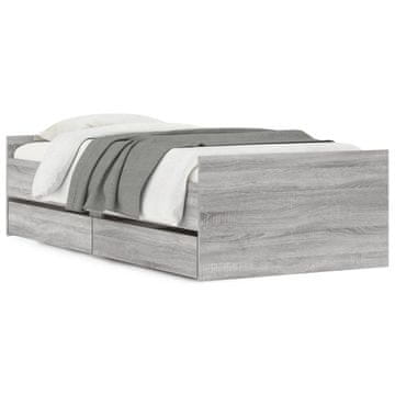 Vidaxl Posteljni okvir s predali siva sonoma 90x190 cm