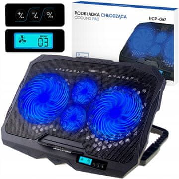 Dexxer LED hladilna podloga za prenosni računalnik z LCD 4x ventilator 2x USB