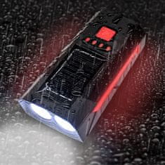 Dexxer Set solarne aku. LED kolesarske svetilke in sirena 1200lm USB + zadnja luč