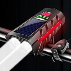 Dexxer Set solarne aku. LED kolesarske svetilke in sirena 1200lm USB + zadnja luč
