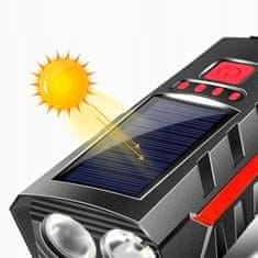 Dexxer Set solarne aku. LED kolesarske svetilke in sirena 1200lm USB + zadnja luč