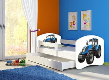 Adbor Otroška postelja Acma II + ograja + predal + vzmetnica, 180x80cm, traktor