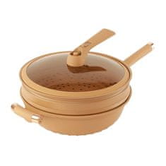 Cool Mango 8 v 1 večnamenska wok ponev, idealna za praženje in kuhanje na pari, nelepljiva posoda za kuhanje, lopatka + gobica gratis, 32 cm premer – Claywok