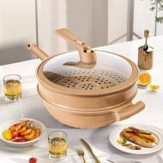 Cool Mango 8 v 1 večnamenska wok ponev, idealna za praženje in kuhanje na pari, nelepljiva posoda za kuhanje, lopatka + gobica gratis, 32 cm premer – Claywok