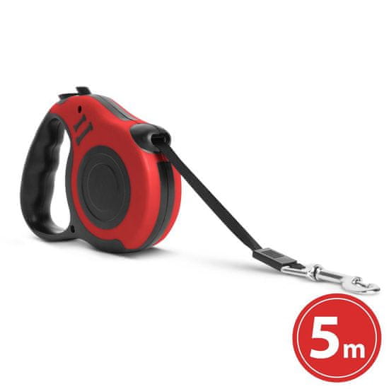 yummie avtomatski povodec za psa - trak 5 m (2,5cm) - rdeč do 30kg