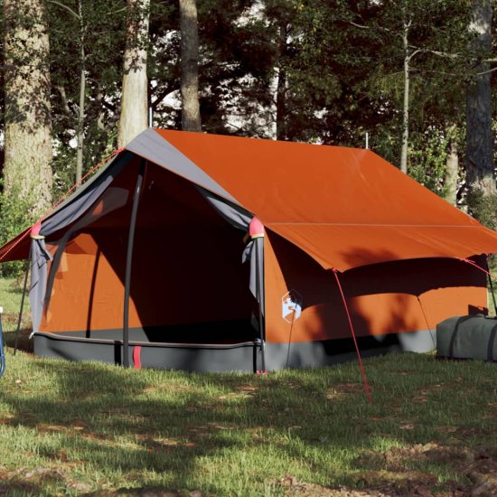 Vidaxl Šotor za kampiranje siv in oranžen 193x122x96 cm 185T taft