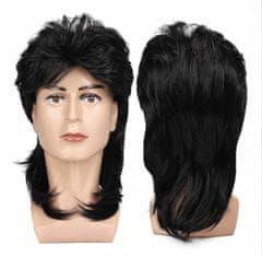 Korbi Moška lasulja Mullet, črni dolgi lasje, 70. 80. 90. leta, Retro, W72