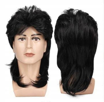 Korbi Moška lasulja Mullet, črni dolgi lasje, 70. 80. 90. leta, Retro, W72