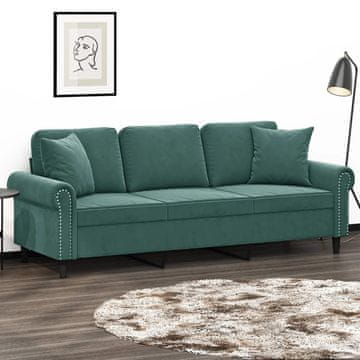 Vidaxl vidaXL Trosed z blazinami, temno zelen, 180 cm, žamet
