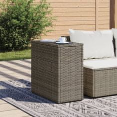 Vidaxl Vrtna miza z leseno mizno ploščo siva 58x27,5x55 cm poli ratan