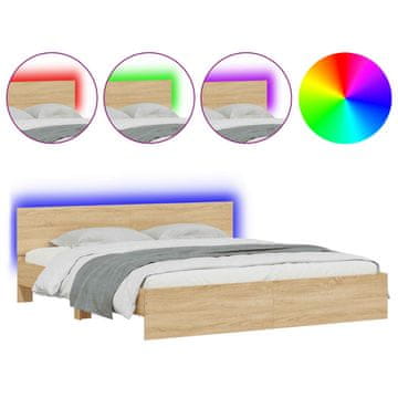 Vidaxl Posteljni okvir z vzglavjem in LED sonoma hrast 180x200 cm