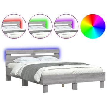 Vidaxl Posteljni okvir z vzglavjem in LED siva sonoma 120x200 cm