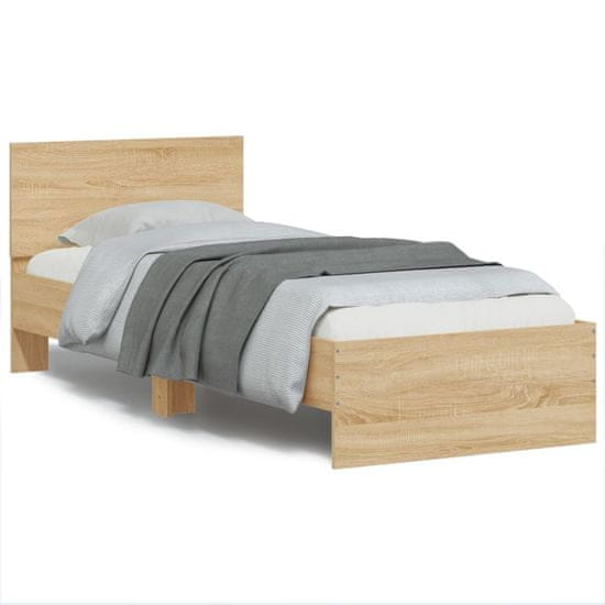 Vidaxl Posteljni okvir z vzglavjem sonoma hrast 75x190 cm inž. les
