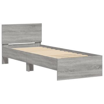 Vidaxl Posteljni okvir z vzglavjem siva sonoma 90x200 cm inž. les