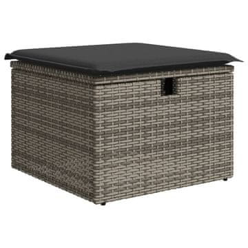 Vidaxl Vrtni stolček z blazino siv 55x55x37 cm poli ratan