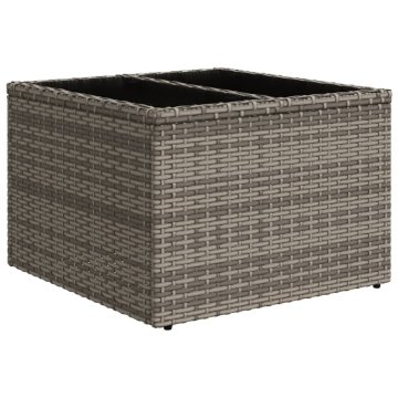 Vidaxl Vrtna miza s stekleno mizno ploščo siva 55x55x37 cm poli ratan