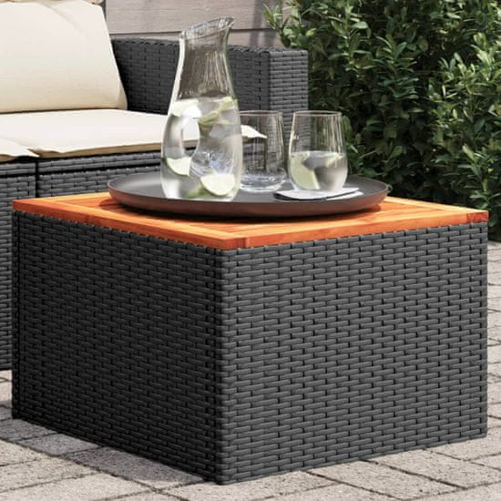 Vidaxl Vrtna miza črna 55x55x37 cm poli ratan in akacijev les