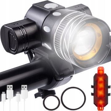 Malatec Set USB LED aku. kolesarske T6 svetilke CREE LED XM-L + zadnja luč