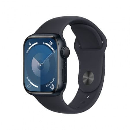 Apple Watch Series 9 pametna ura, GPS, 45 mm, aluminijasto ohišje, športni pašček M/L, Midnight (MR9A3QH/A)