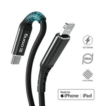 Crong Crong Armor Link - USB-C Lightning Fast Charging Cable s certifikatom MFi 150 cm (črn)