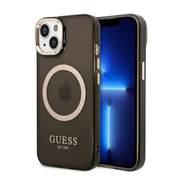 shumee Guess Gold Outline prosojni ovitek MagSafe za iPhone 14 Plus (črn)