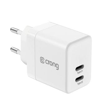 Crong Crong Ultra Compact GaN - 2x USB-C 35W PD 3.0 omrežni polnilec s PPS (bel)