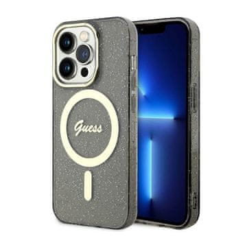 Guess Ovitek Guess Glitter Gold MagSafe za iPhone 14 Pro Max (črn)